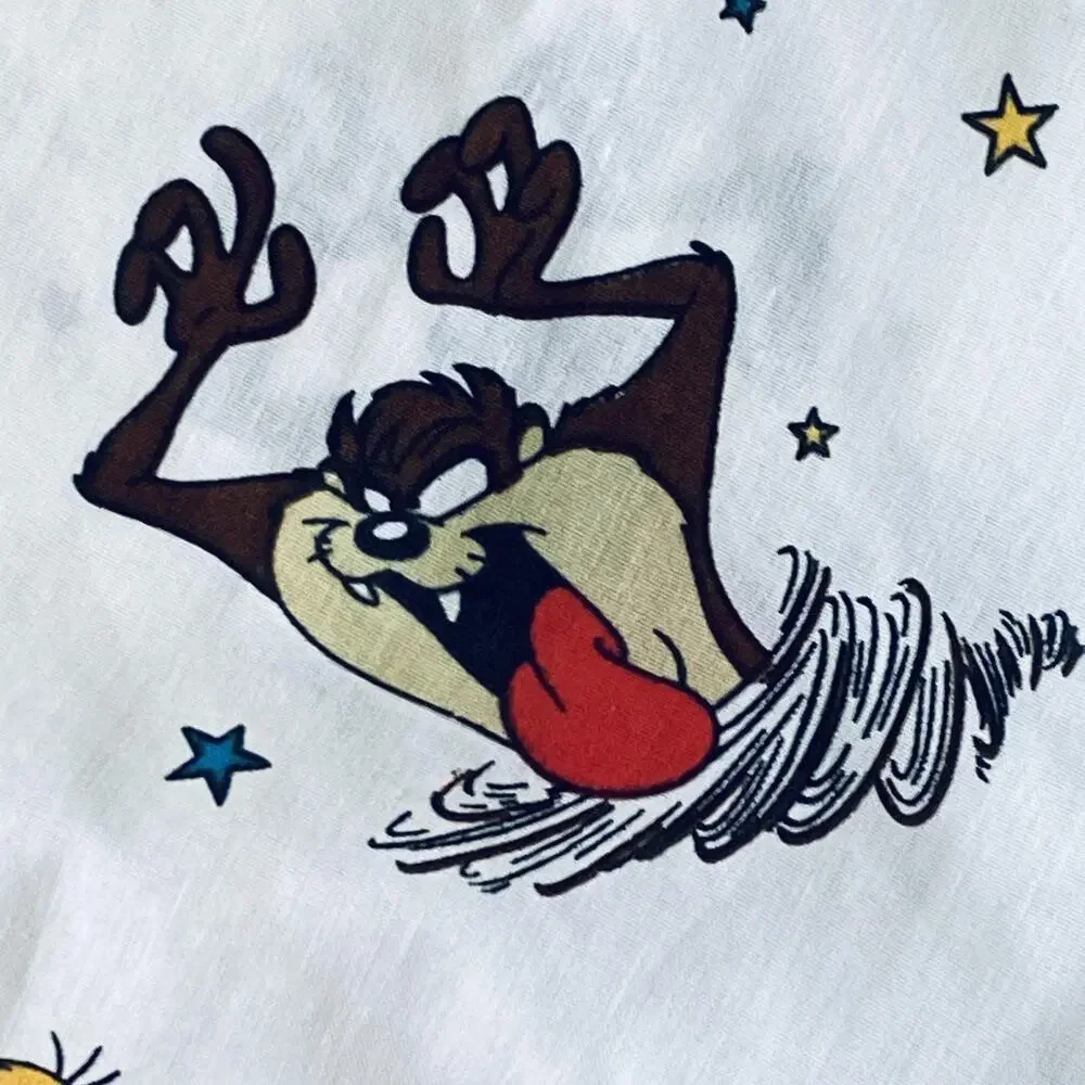 2 vtg 90s Space Jam Looney Tunes Flat Sheet Bugs Bunny Daffy Lola Taz curtains
